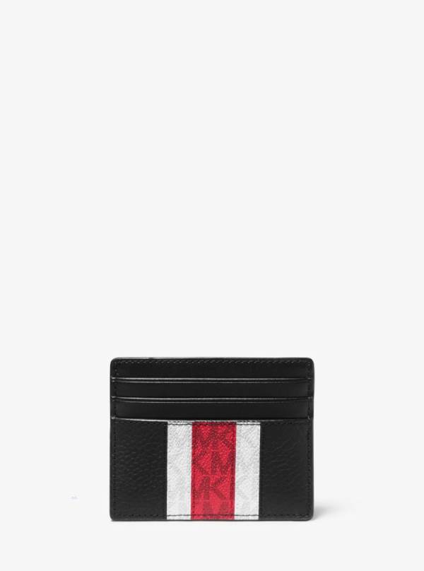 Panske Penazenky Michael Kors Hudson Logo Stripe Leather Tall Card Case Červené - Doplnky Michael Kors Slevy | FMLAP-5174